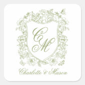 Garden Wedding Sage Green Monogram Crest Sticker (Vorderseite)