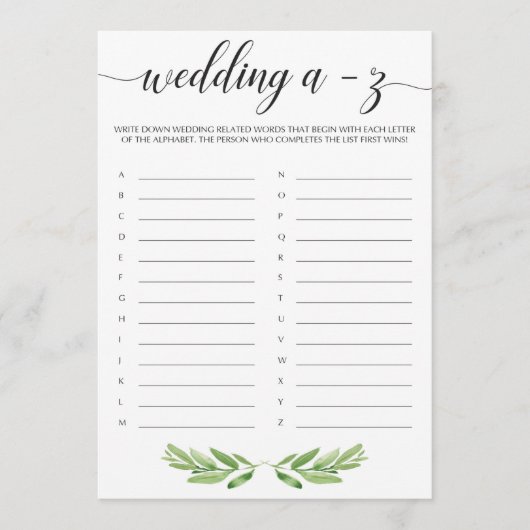 Garden Wedding Shower Wedgeet Alphabet Game (Vorderseite)