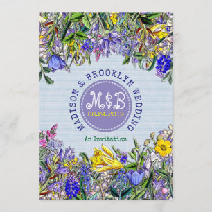 Garden Wedding Wildblumen Monogram Vintag Floral Einladung