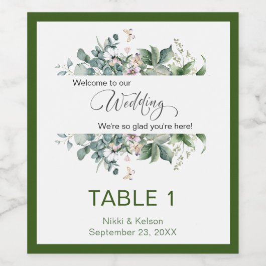 Garden Wedding Wine Label Tischnummern Weinetikett (Einzelnes Label)