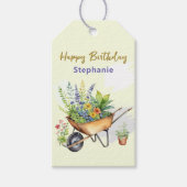 Garden Wheelbarrow mit Blume Happy Birthday Geschenkanhänger (Vorderseite)