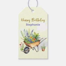 Garden Wheelbarrow mit Blume Happy Birthday Geschenkanhänger