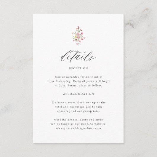 Garden Whimsical Floral Elegantes Hochzeitsstil Begleitkarte (Vorderseite)