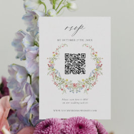 Garden Whimsical Floral Wedding QR Code RSVP Card Karte