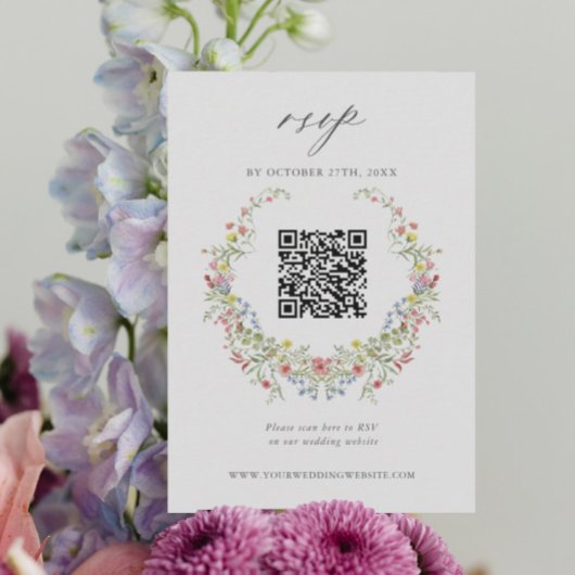 Garden Whimsical Floral Wedding QR Code RSVP Card Karte