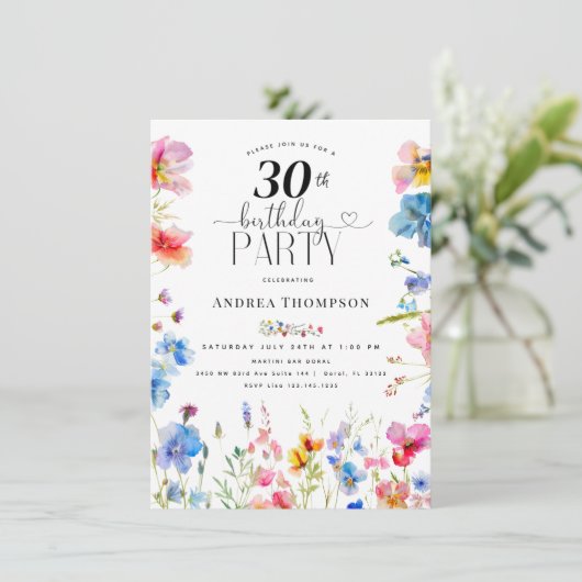 Garden Wildblume 30. Geburtstag Einladungen (Stehend Vorderseite)