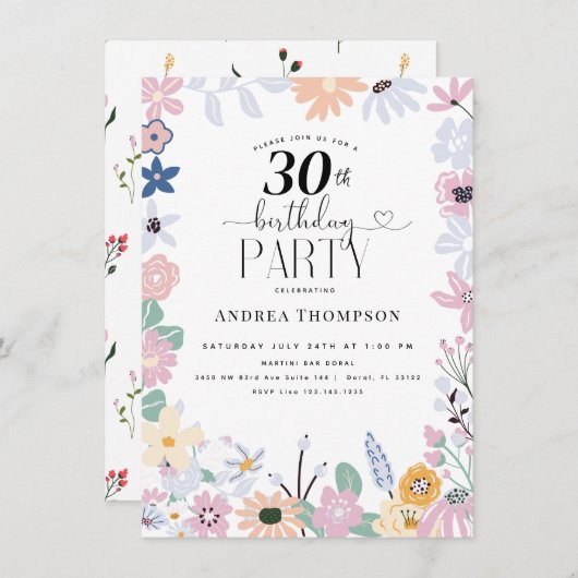Garden Wildblume 30. Geburtstag Einladungen (Vorne/Hinten)