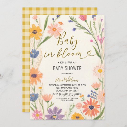 Garden Wildblume Baby in Bloom Einladung (Vorne/Hinten)