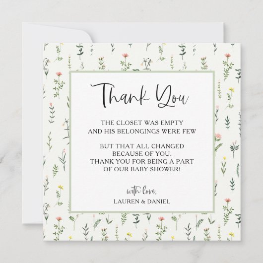Garden Wildblume Babydusche Vielen Dank Karten (Vorderseite)