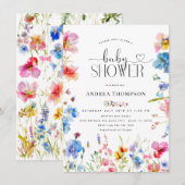 Garden Wildblume Typografie Kinderdusche Einladung (Vorne/Hinten)