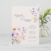 Garden Wildblumen Lavender Beige Hochzeit Einladung (Stehend Vorderseite)