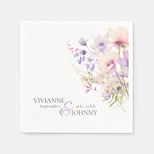 Garden Wildblumen Lila Lavendel Lila Hochzeit Serviette (Vorderseite)