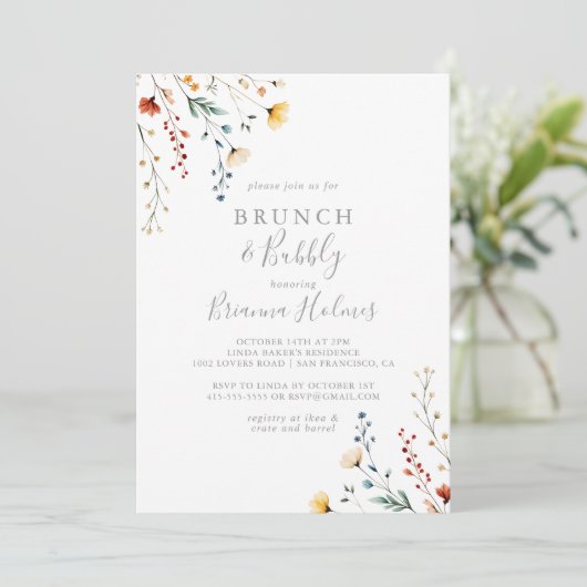 Garden Wildflower Brunch and Bubbly Bridal Shower Einladung (Stehend Vorderseite)