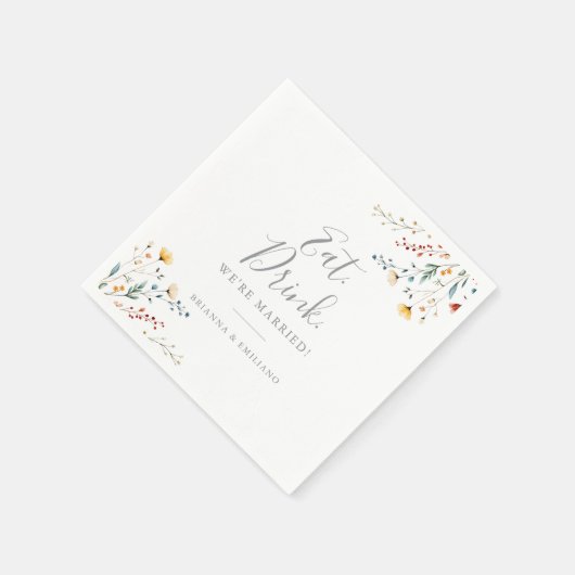 Garden Wildflower Eat Drink We're Married Wedding Serviette (Ecke)