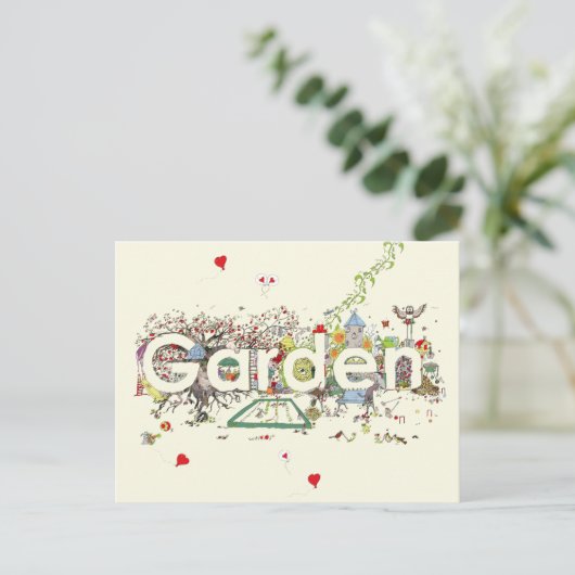 Garden Word Art Niedliche Gartenarbeit Typografie Postkarte (Stehend Vorderseite)