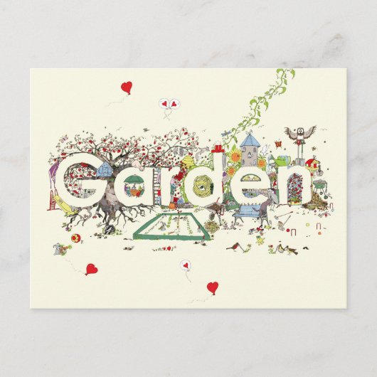 Garden Word Art Niedliche Gartenarbeit Typografie Postkarte (Vorderseite)