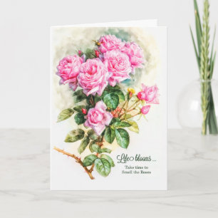 Gardene Themed Vintag Floral Pink Roses Geburtstag Karte
