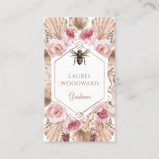 Gardener Boho Blush Pink Floral Gold Visitenkarte (Vorderseite)