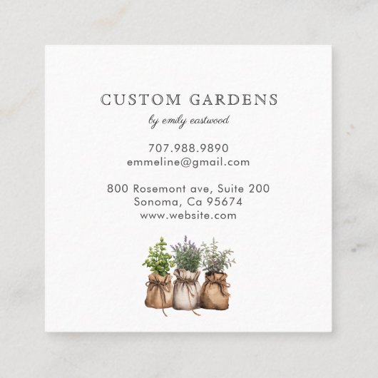 Gardener Business Card Quadratische Visitenkarte (Rückseite)