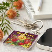 Gardener Floral Blume Malerei Abstrakt Art Rot Schlüsselanhänger (Vorderseite rechts)