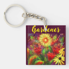 Gardener Floral Blume Malerei Abstrakt Art Rot Schlüsselanhänger