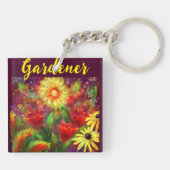 Gardener Floral Blume Malerei Abstrakt Art Rot Schlüsselanhänger (Rückseite)