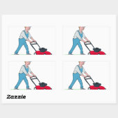 Gardener Mowing Lawn Cartoon Rechteckiger Aufkleber (Blatt)