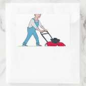 Gardener Mowing Lawn Cartoon Rechteckiger Aufkleber (Tasche)