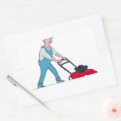 Gardener Mowing Lawn Cartoon Rechteckiger Aufkleber (Umschlag)