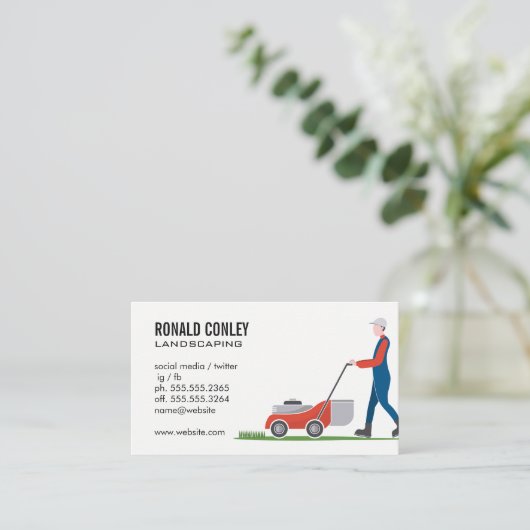 Gardener Mowing Lawn | Gras schneiden Visitenkarte (Stehend Vorderseite)
