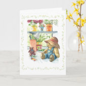 Gardener Teddy Bear Karte (Gelbe Blume)