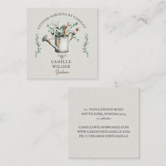 Gardener Wasserfarbenwasser Quadratische Visitenkarte (Vorne/Hinten)