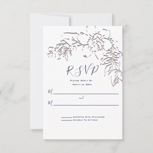 Gardenia, Navy and Blush, Hochzeit RSVP Karte (Vorderseite)