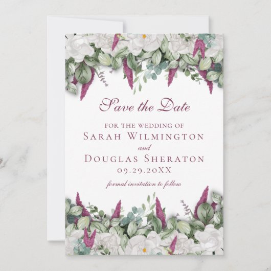 Gardenia/Snapdragon Lila Save the Date Karte (Vorderseite)