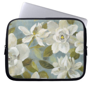 Gardenias auf Schiefer-Blau Laptopschutzhülle