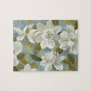Gardenias auf Schiefer-Blau Puzzle