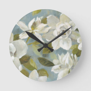 Gardenias auf Schiefer-Blau Runde Wanduhr