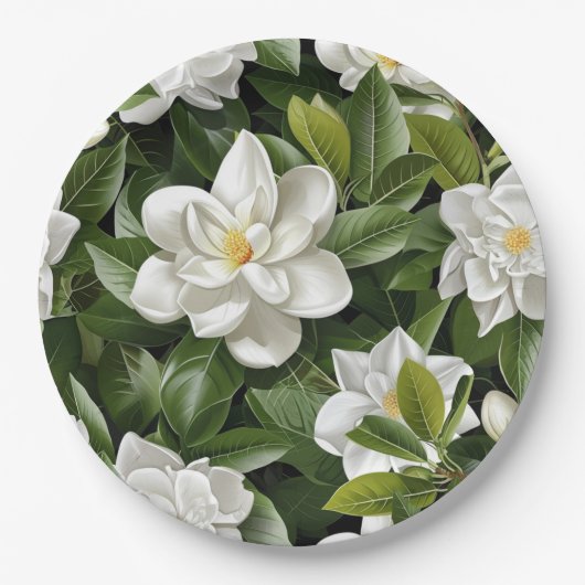 Gardenien-Blumen-Geschenkpapier Pappteller (Vorderseite)