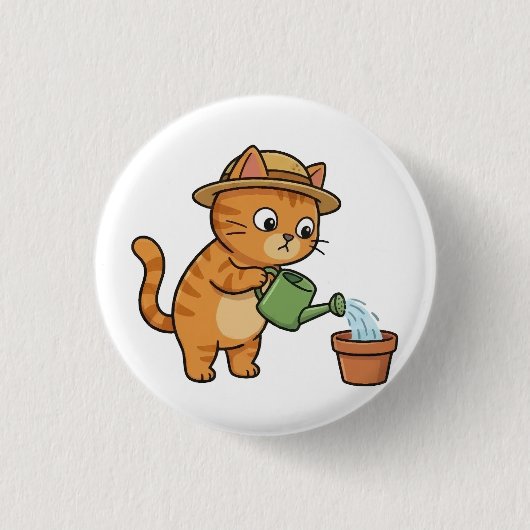 Gardening Cat Watering Plant Button (Vorderseite)