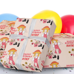 Gardening Girl mit Sonnenblumen Alles Gute zum Geb Geschenkpapier