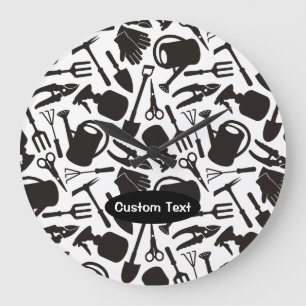 Gardening Icons Silhouettes Große Wanduhr