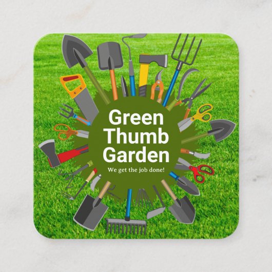Gardening Tools Variety | Green Grass Quadratische Visitenkarte (Vorderseite)