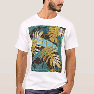 Gardinen aus Gold, tropische Blätter. T-Shirt