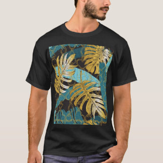 Gardinen aus Gold, tropische Blätter. T-Shirt
