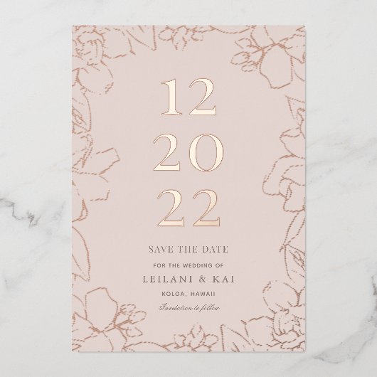 Gardnia Floral Dusty Pink Save the Date Folieneinladung (Vorderseite)