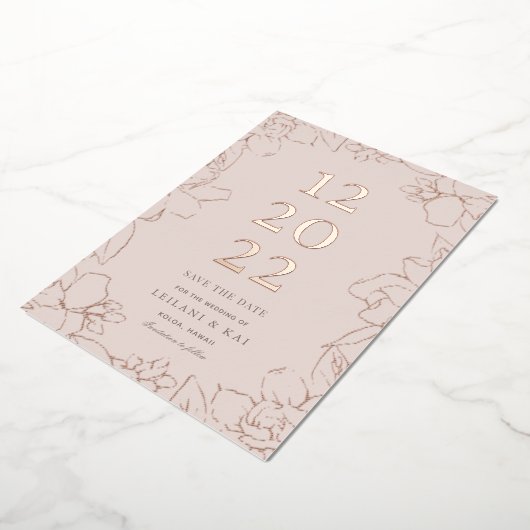 Gardnia Floral Dusty Pink Save the Date Folieneinladung (Gedreht)