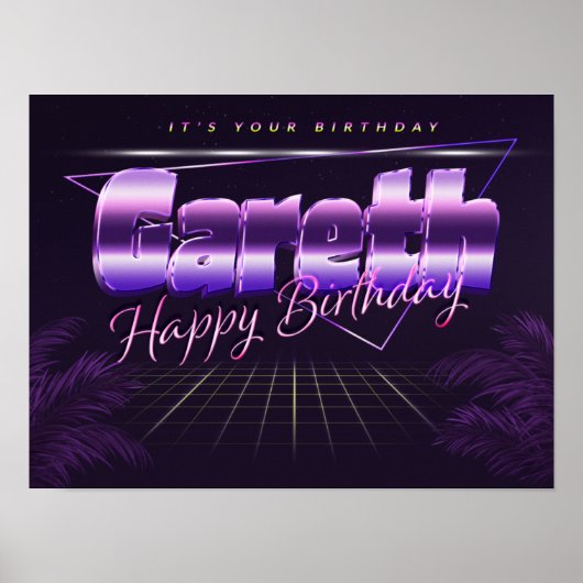 Gareth Name Vorname lila retro Geburtstag Poster (Vorne)