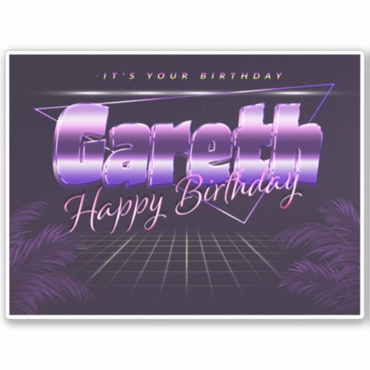 Gareth Name Vorname lila retro Sticker Geburtstag (Vorderseite)