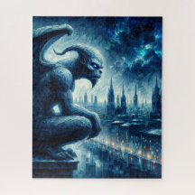 Gargoyle beobachtet Gothic City Blue