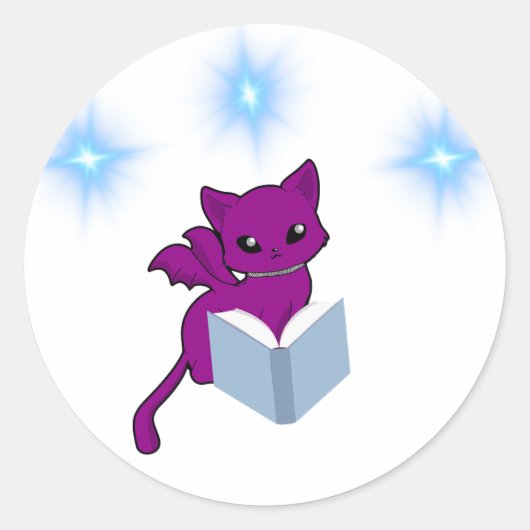 Gargoyle Cat/ Winged Cat Reading Runder Aufkleber (Vorderseite)